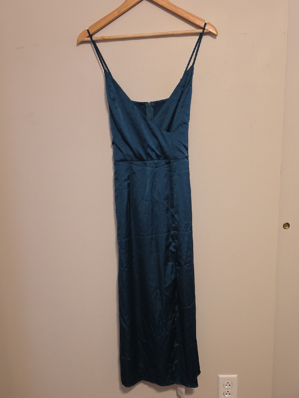 Cider TealSatin Slip Dress with Spaghetti Straps